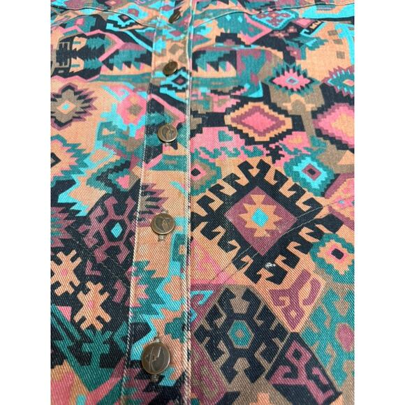 "GOTCHA COVERED" Aztec Print Denim Jean Jacket Womens SZ M VTG Cowgirl Rodeo - Picture 8 of 12